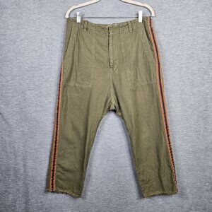 Nili Lotan Army Green Luna Tape Drop Crotch Pants Linen Cotton Cropped Size 8